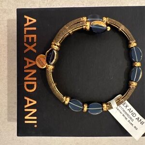 Alex and Ani Gold Bracelet with Deep Blue Accents
